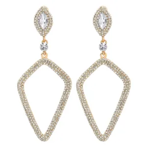 Fashion Rhinestones Crystal Rhombus Long Dangle Drop Statement Gold Earrings, Wedding Bridal Party