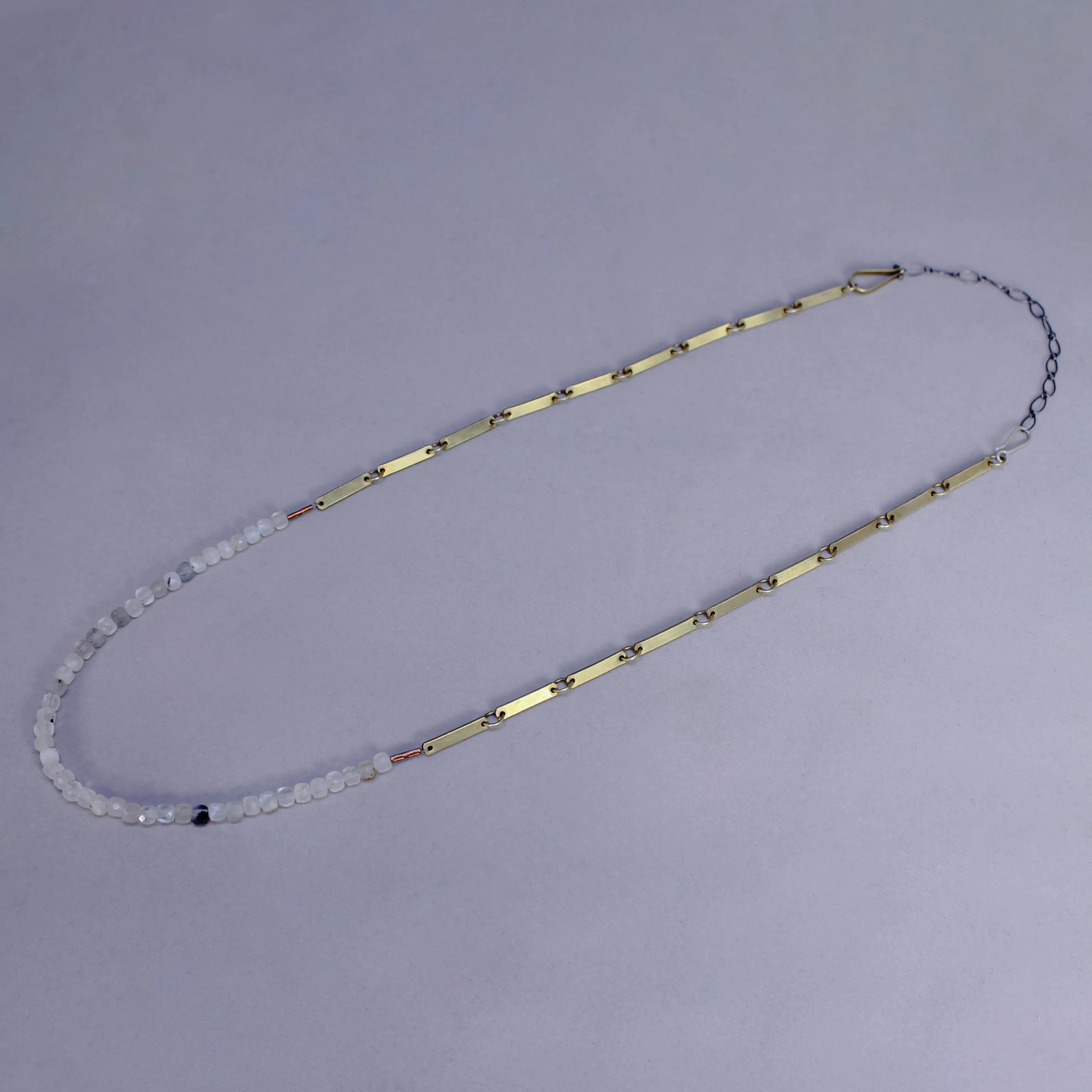 Flat Brass Bar and Bead Necklace by Eric Silva