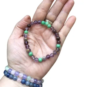 Fluorite and Green Jade Beaded Bracelet