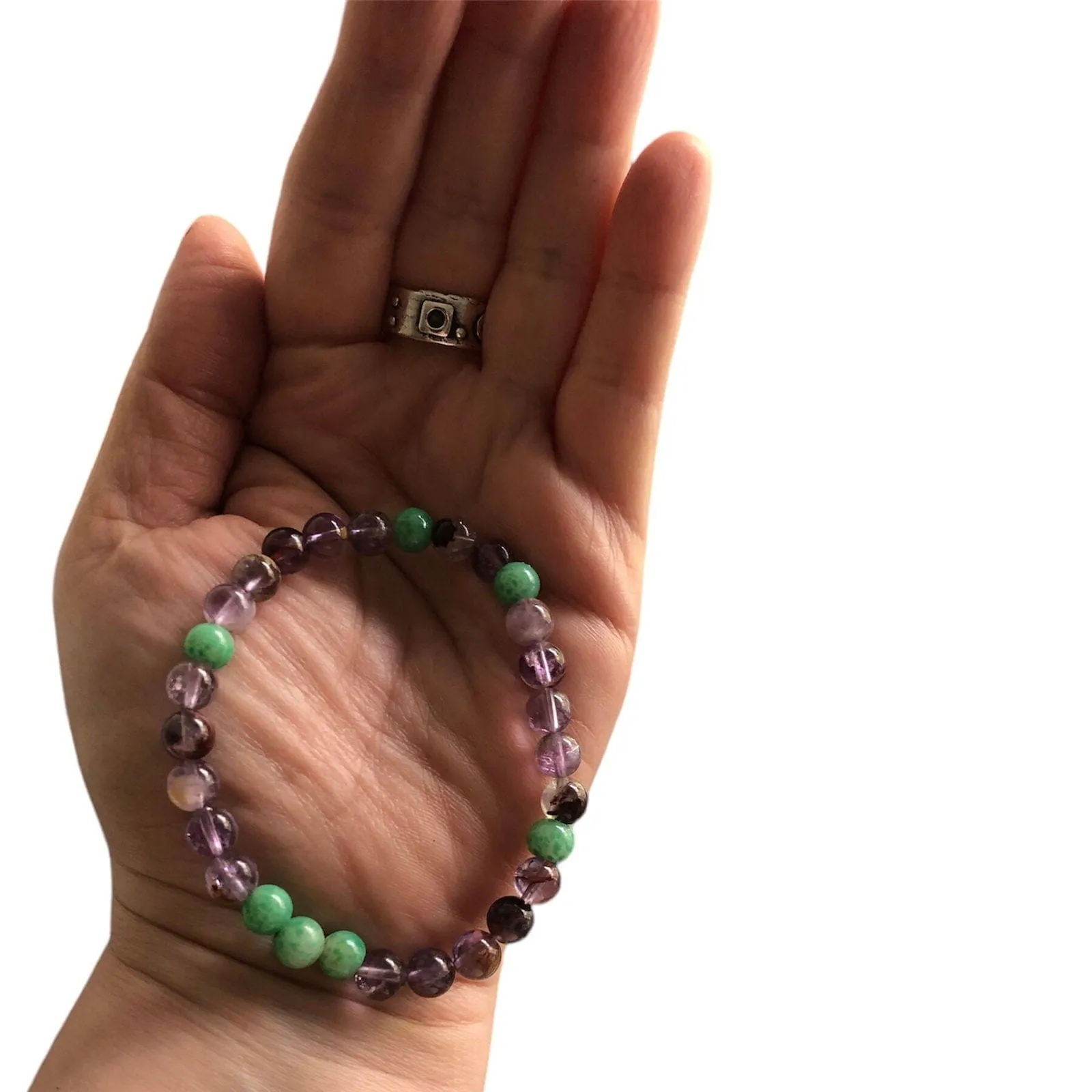 Fluorite and Green Jade Beaded Bracelet