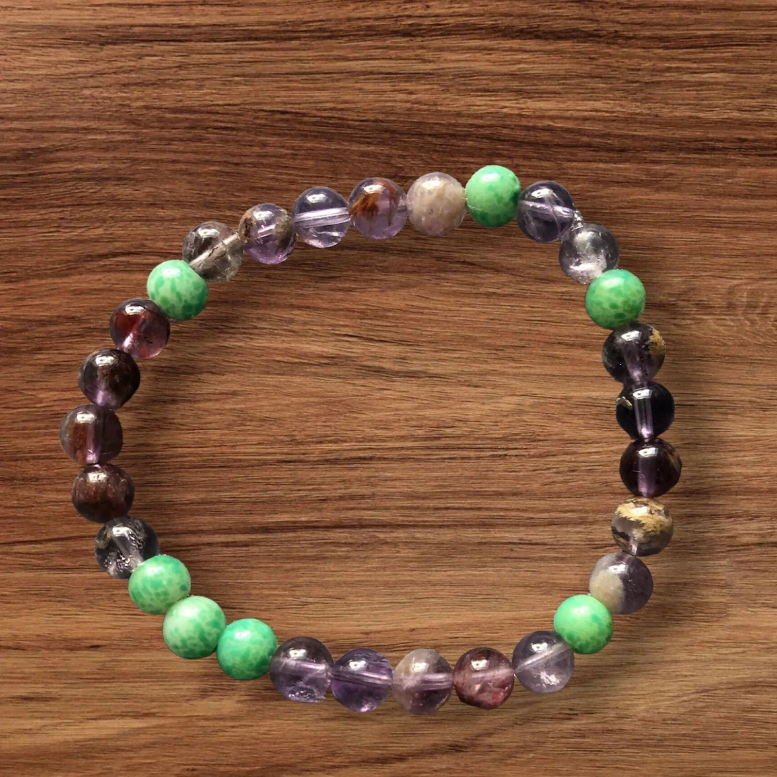 Fluorite and Green Jade Beaded Bracelet