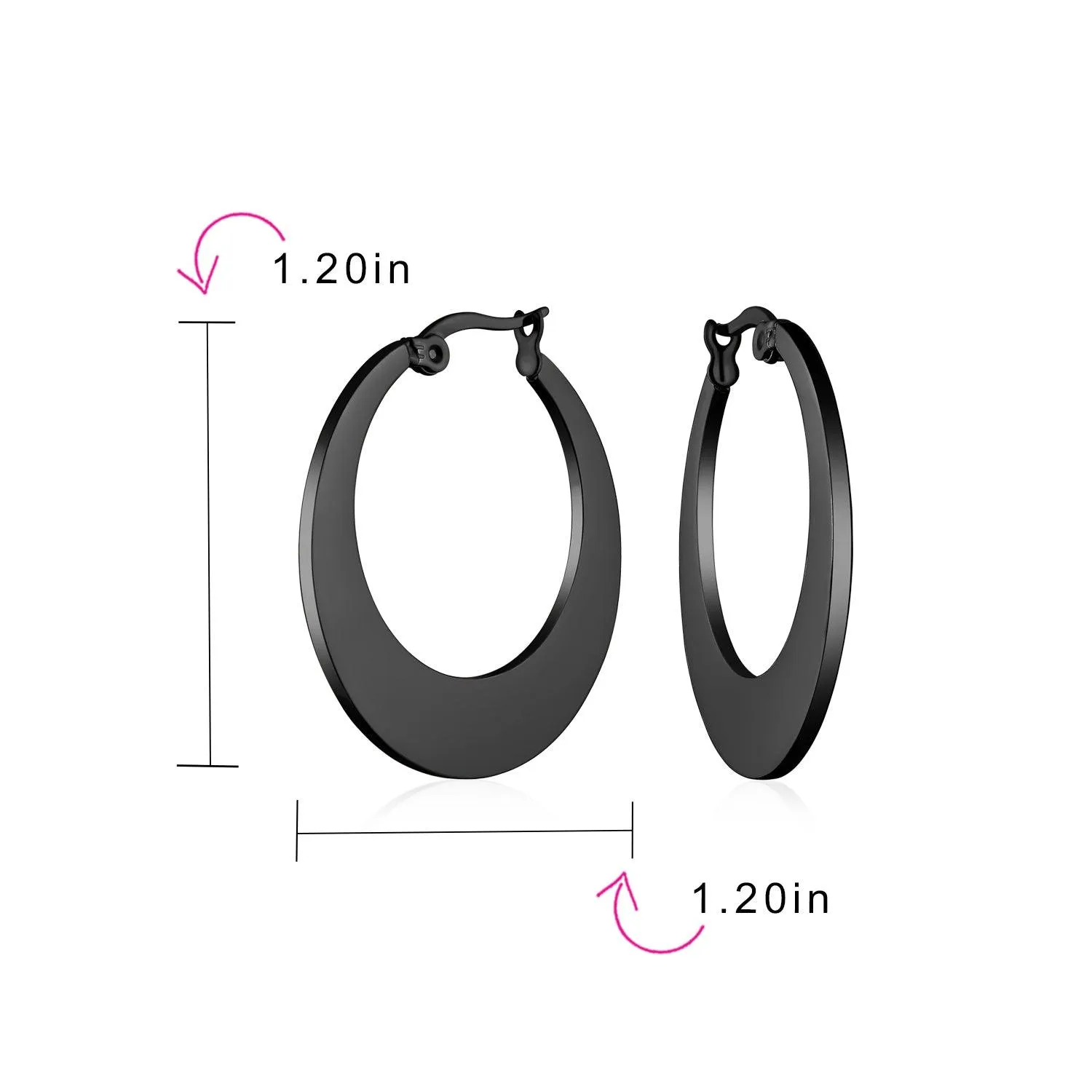 Geometric Fashion Hoop Huggie Earrings Black or Rose Gold 1.25 Inch Diameter