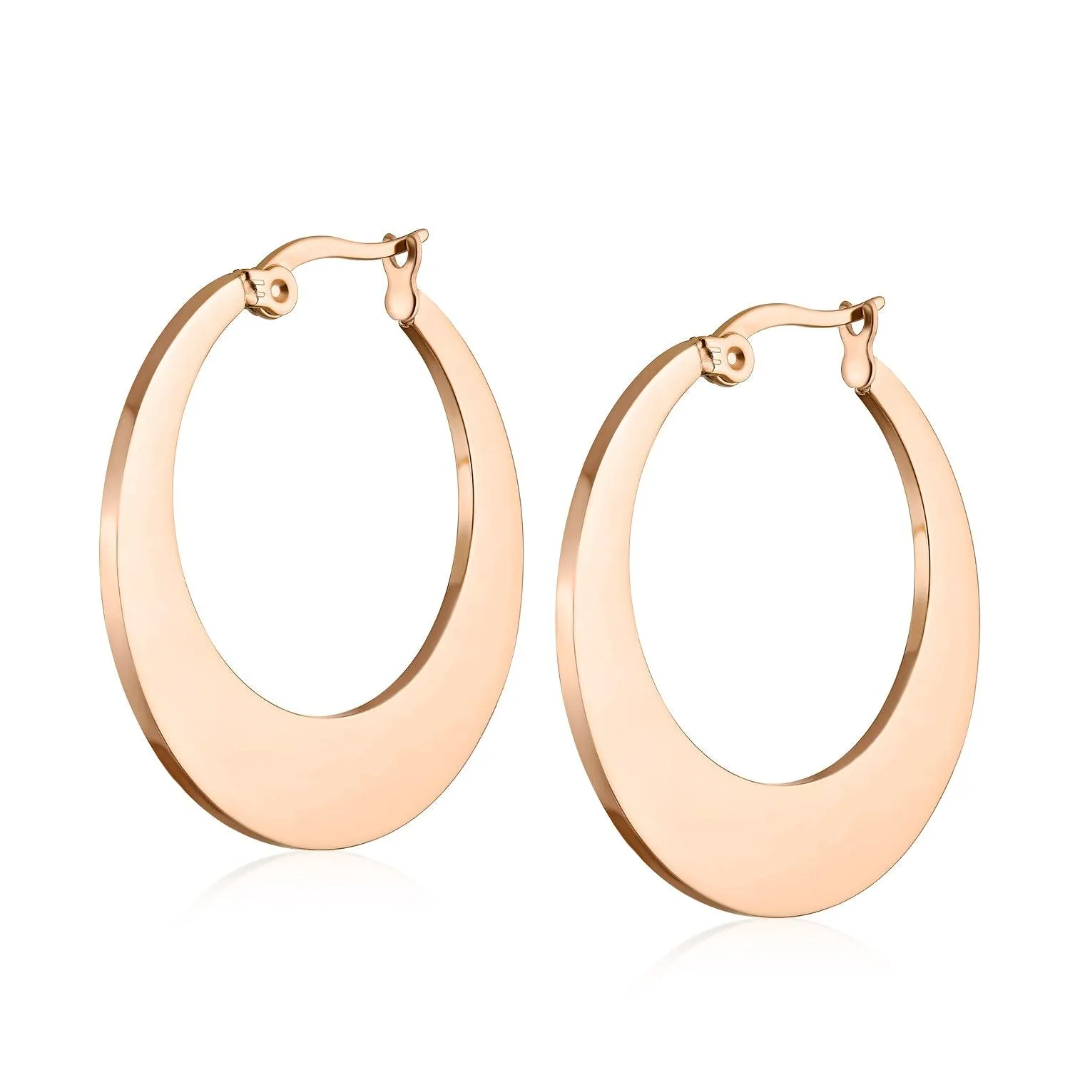 Geometric Fashion Hoop Huggie Earrings Black or Rose Gold 1.25 Inch Diameter