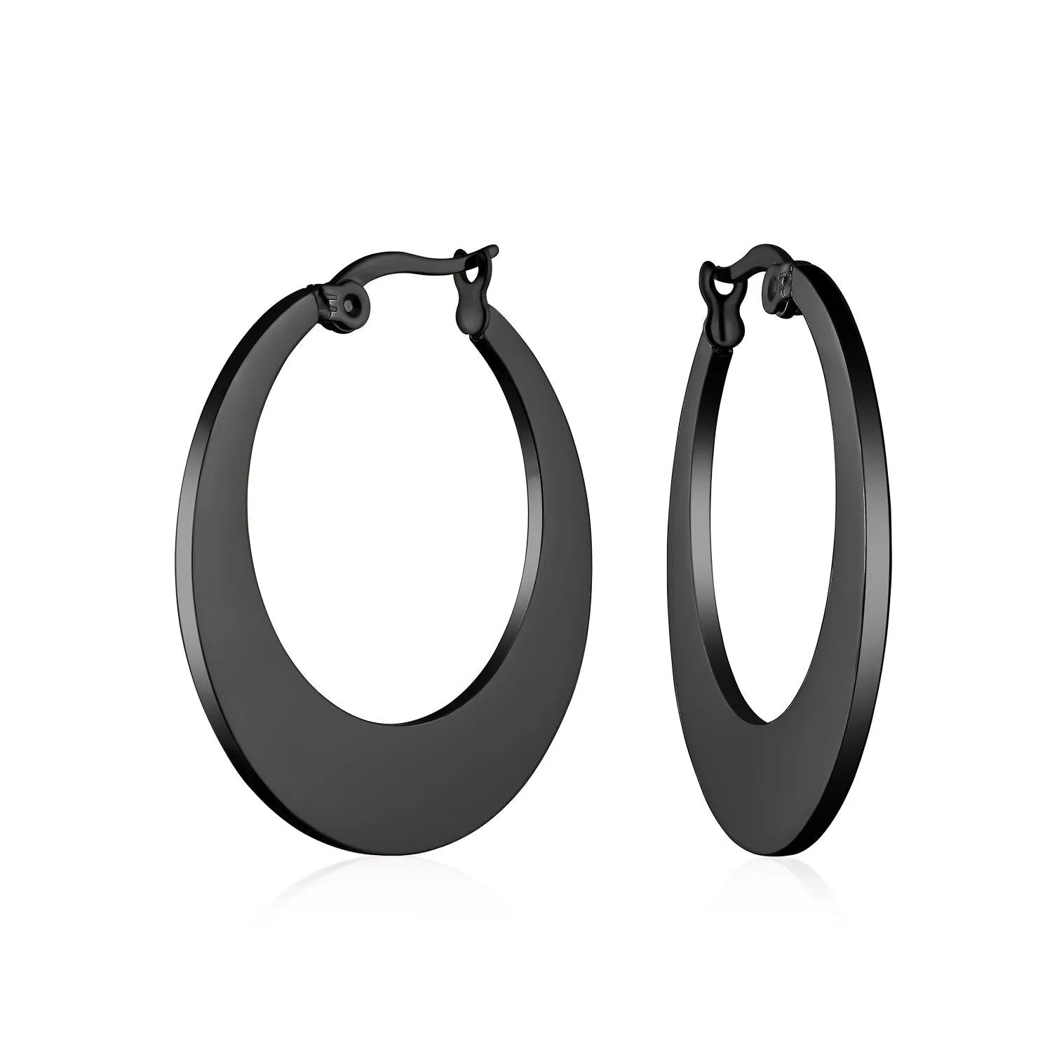 Geometric Fashion Hoop Huggie Earrings Black or Rose Gold 1.25 Inch Diameter