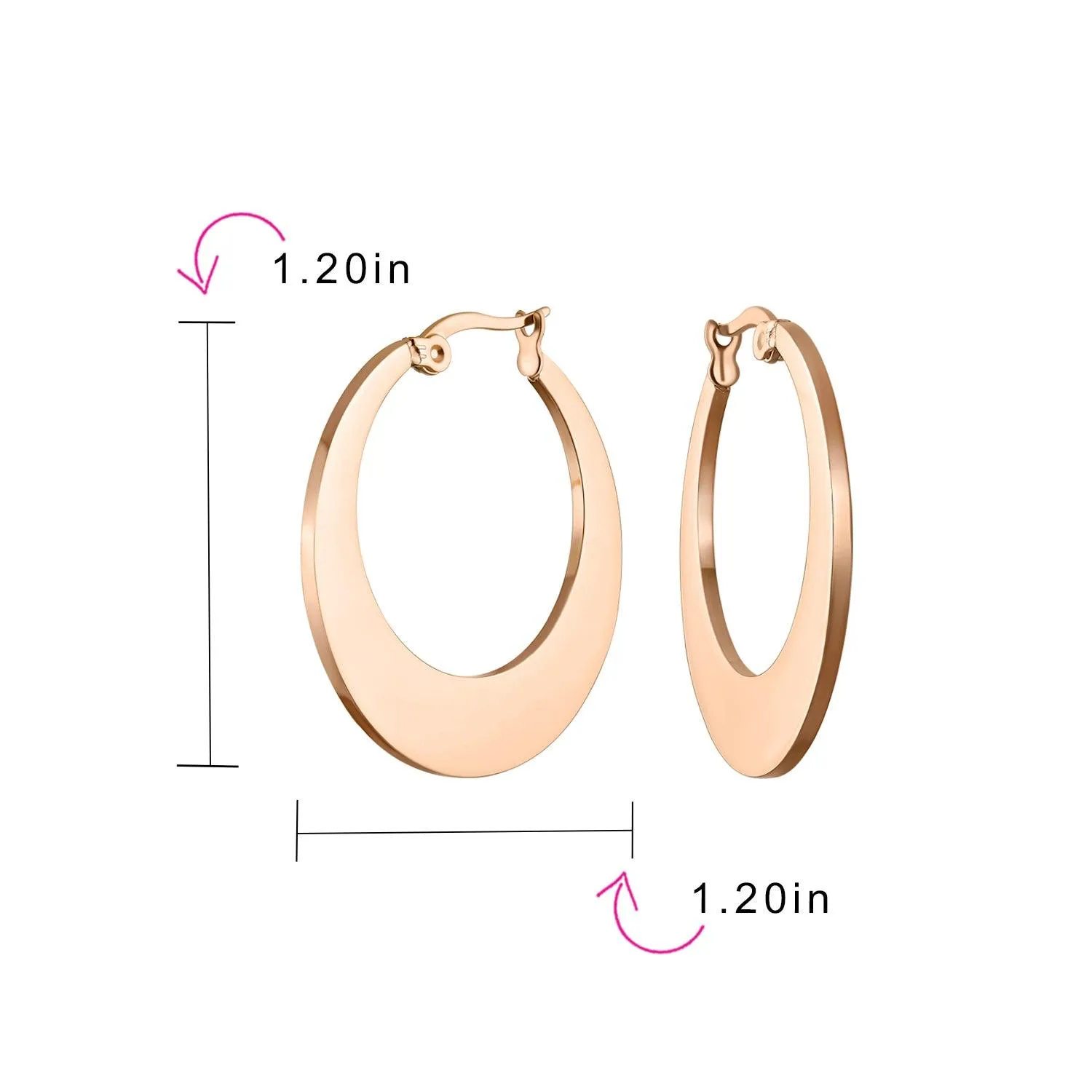 Geometric Fashion Hoop Huggie Earrings Black or Rose Gold 1.25 Inch Diameter