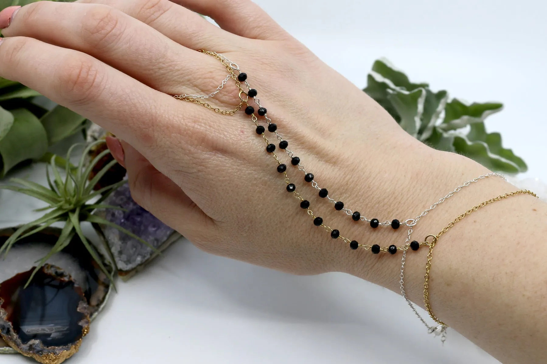 Get Leia'd // Finger Bracelet, Gold Fill or Sterling Silver, Healing Stone, Boho Jewelry // BH-B010