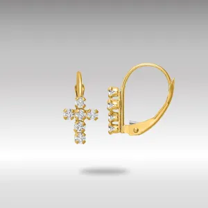 Gold CZ Polished Leverback Cross Earrings - Model YE2120