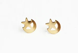 Gold Moon and Star Studs