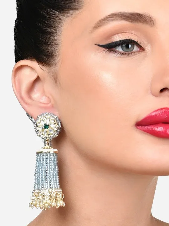 Gold-Plated Kundan Studded Contemporary Drop Earrings