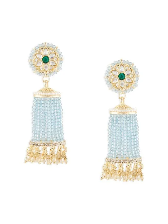 Gold-Plated Kundan Studded Contemporary Drop Earrings