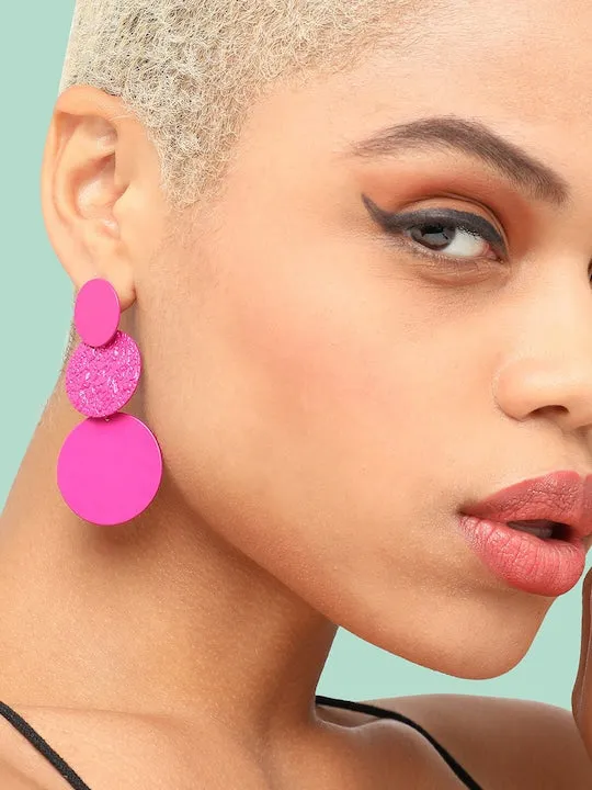 Gold Plated Pink Contemporary Drop Earrings