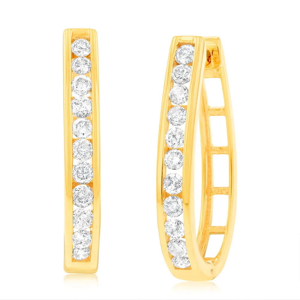 Gold Plated  Sterling Silver 1 Carat Diamond Hoop Earrings