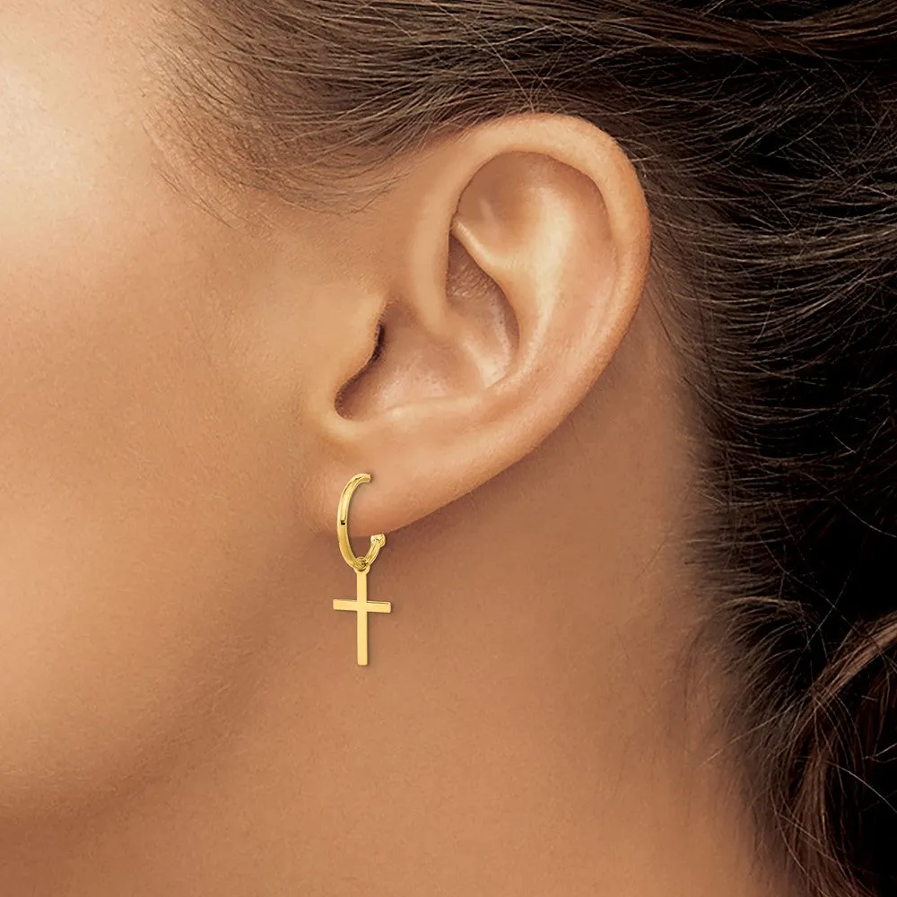 Gold Polished Cross Dangle Earrings - Model YE2118