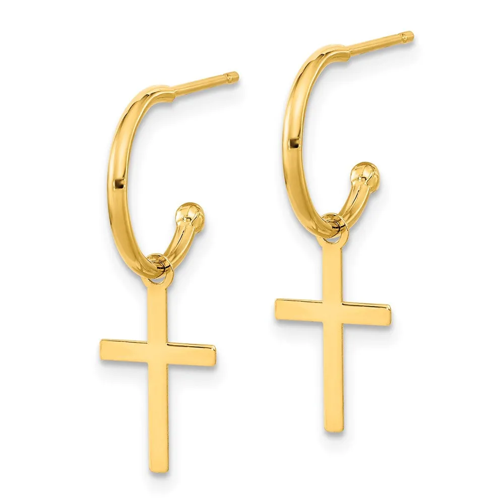 Gold Polished Cross Dangle Earrings - Model YE2118