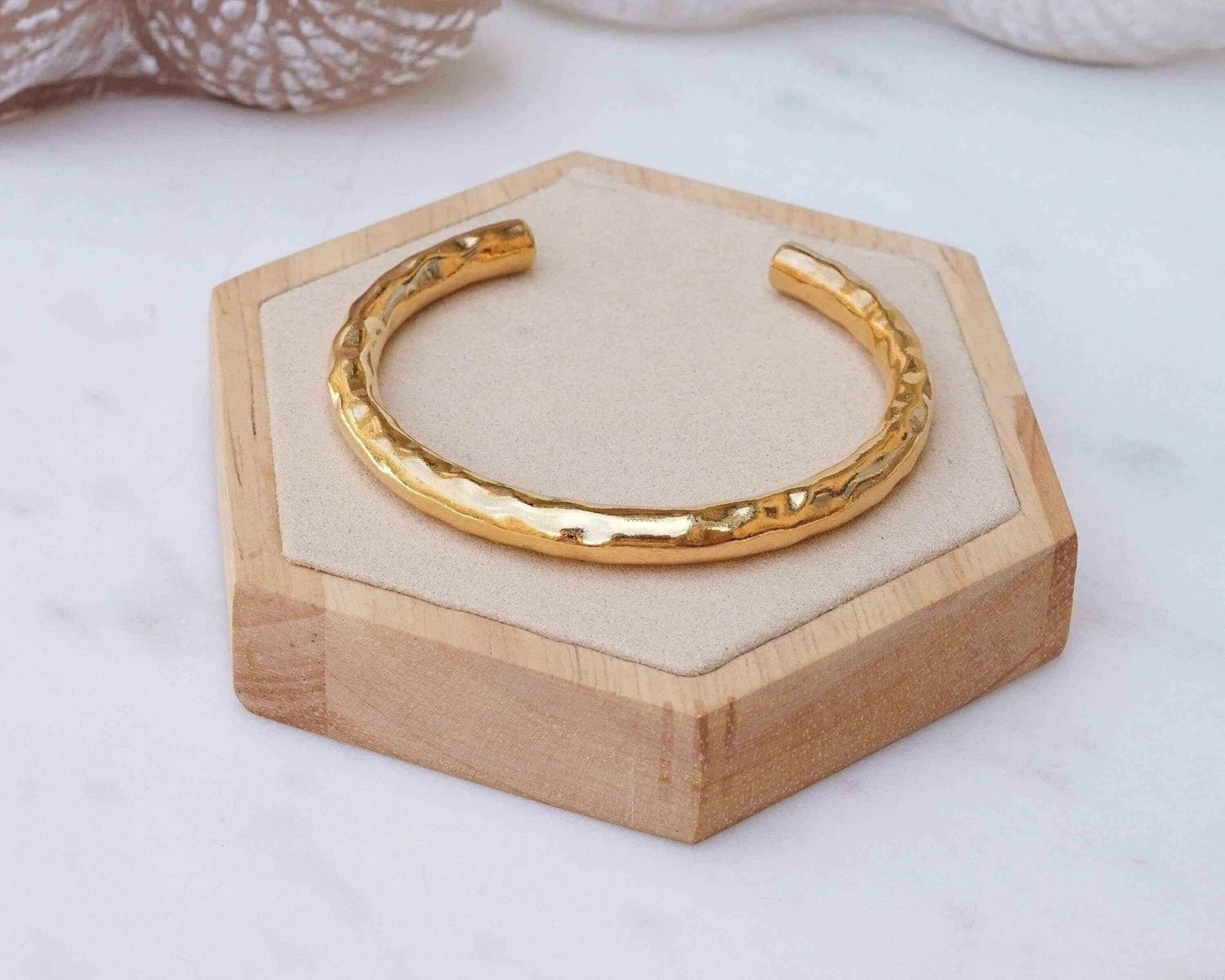 Gold Thick HammeredSimple Shiny Bold Cuff Bracelet