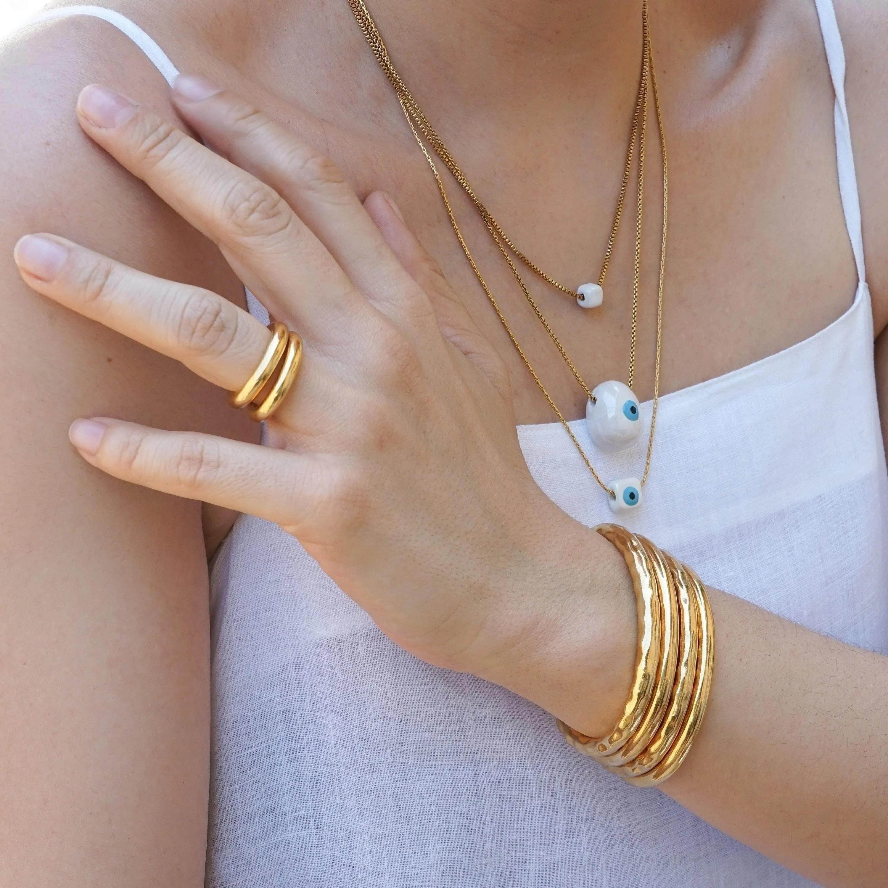 Gold Thick HammeredSimple Shiny Bold Cuff Bracelet