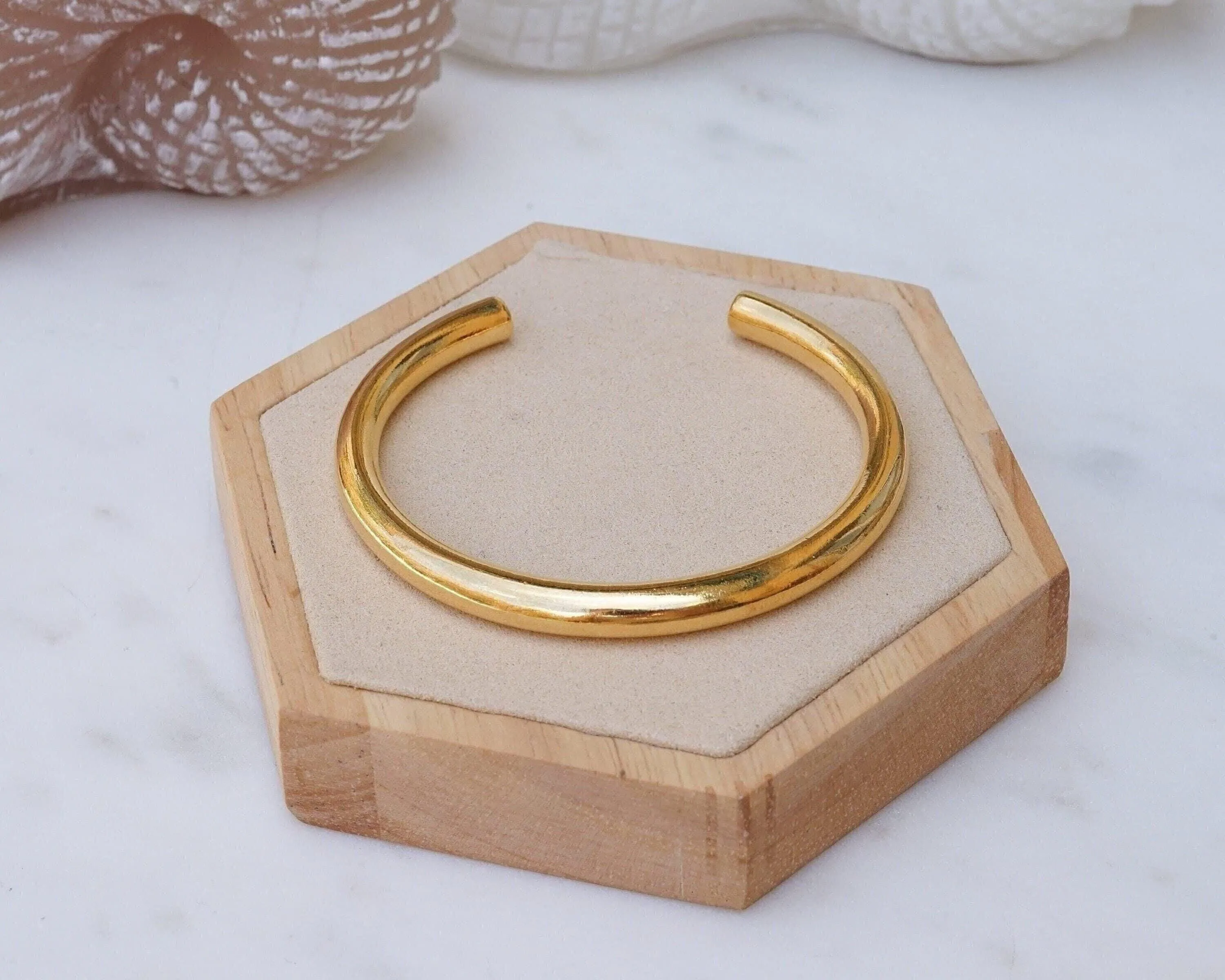 Gold Thick HammeredSimple Shiny Bold Cuff Bracelet