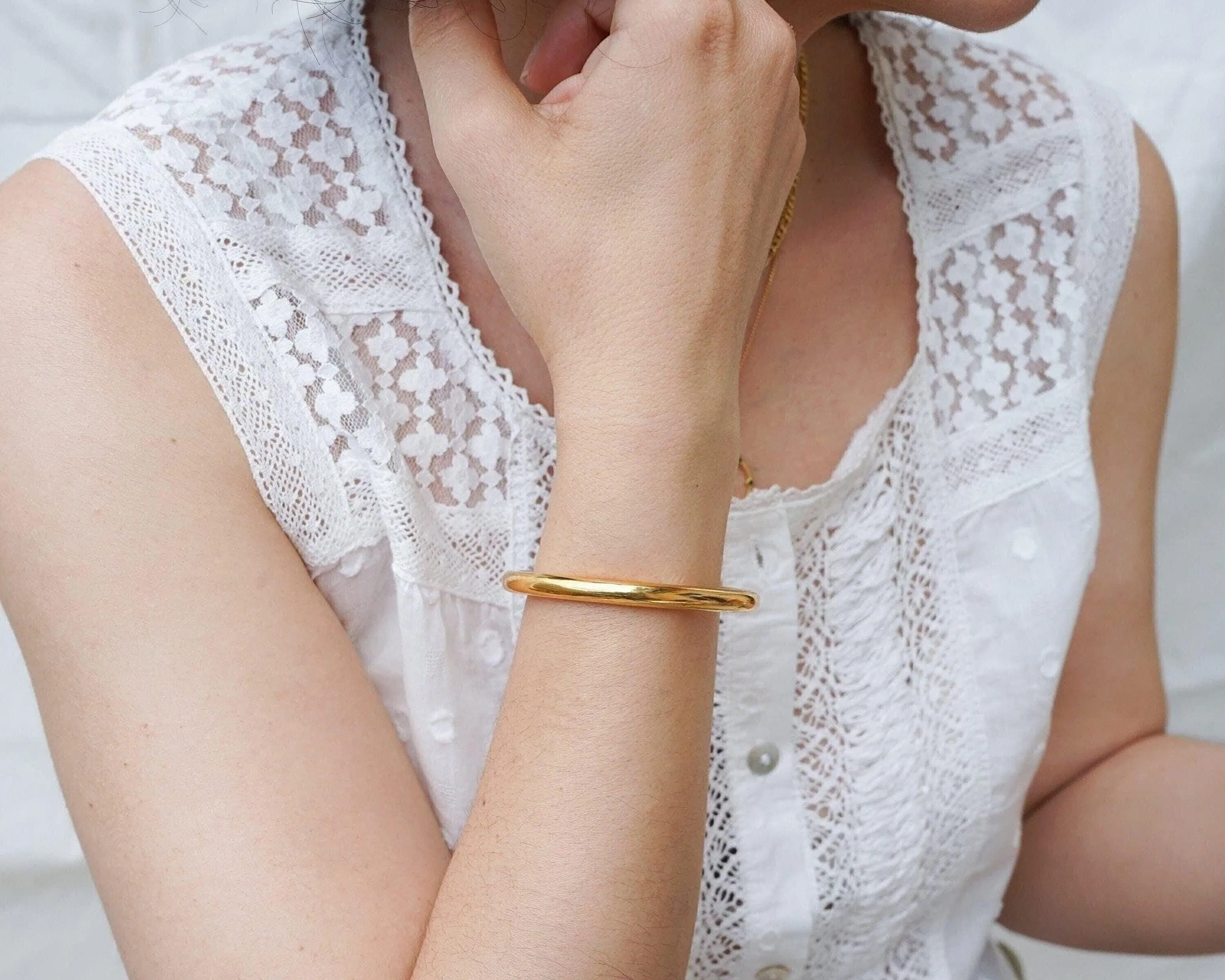 Gold Thick HammeredSimple Shiny Bold Cuff Bracelet