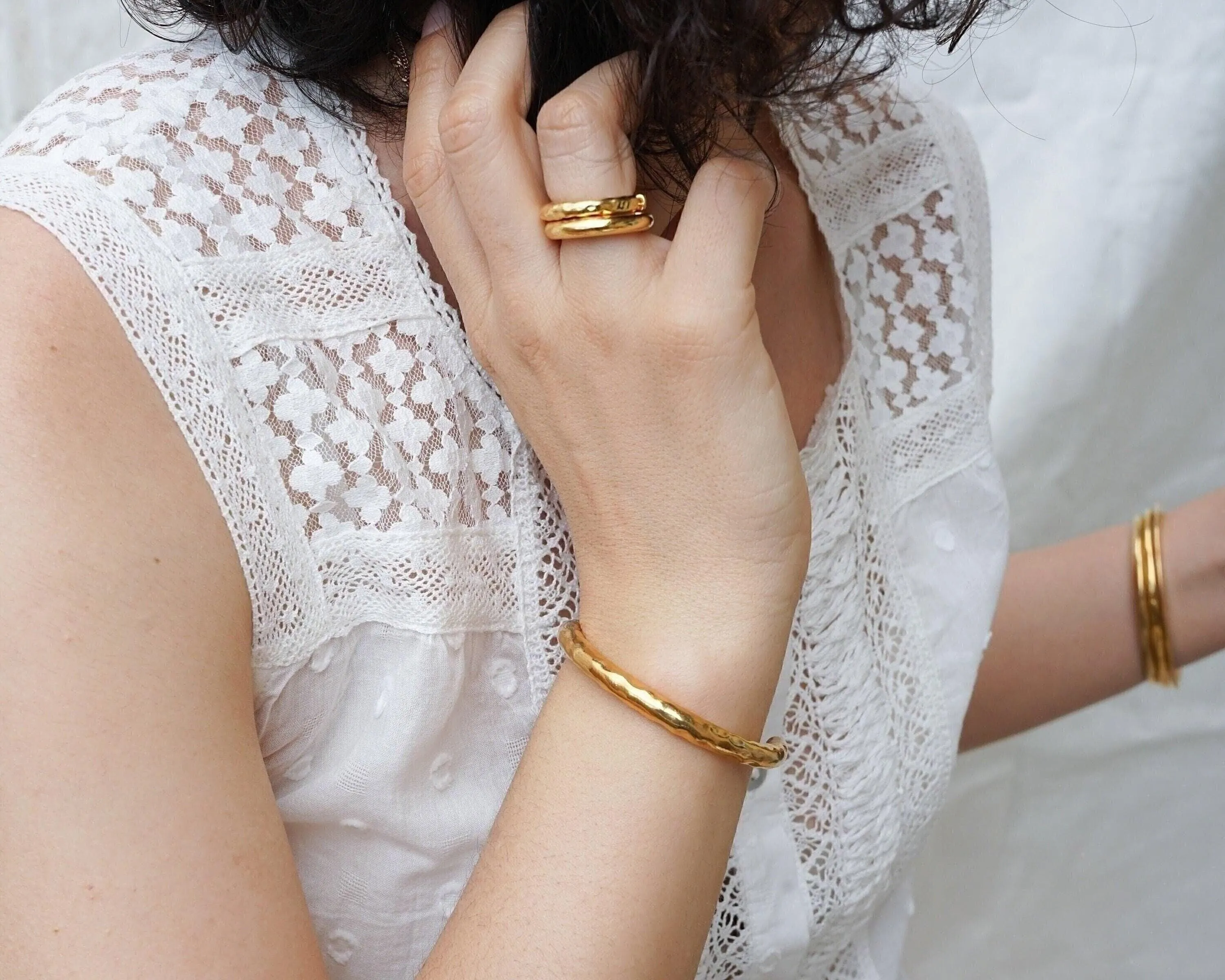 Gold Thick HammeredSimple Shiny Bold Cuff Bracelet