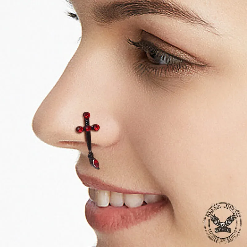 Gothic Sword Inlaid Red Zircon Stainless Steel Nose Ring