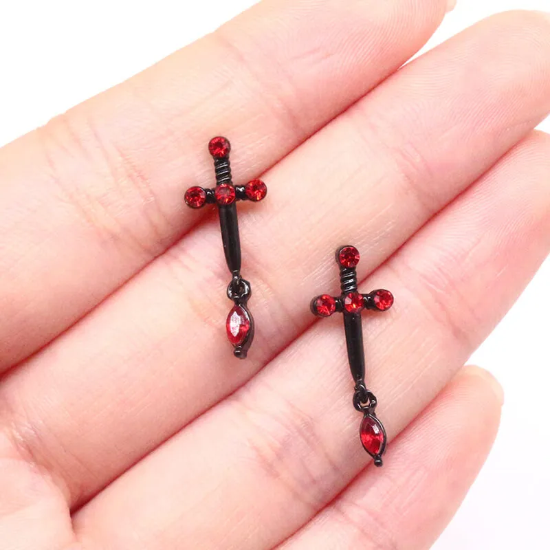 Gothic Sword Inlaid Red Zircon Stainless Steel Nose Ring