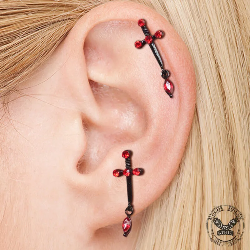 Gothic Sword Inlaid Red Zircon Stainless Steel Nose Ring