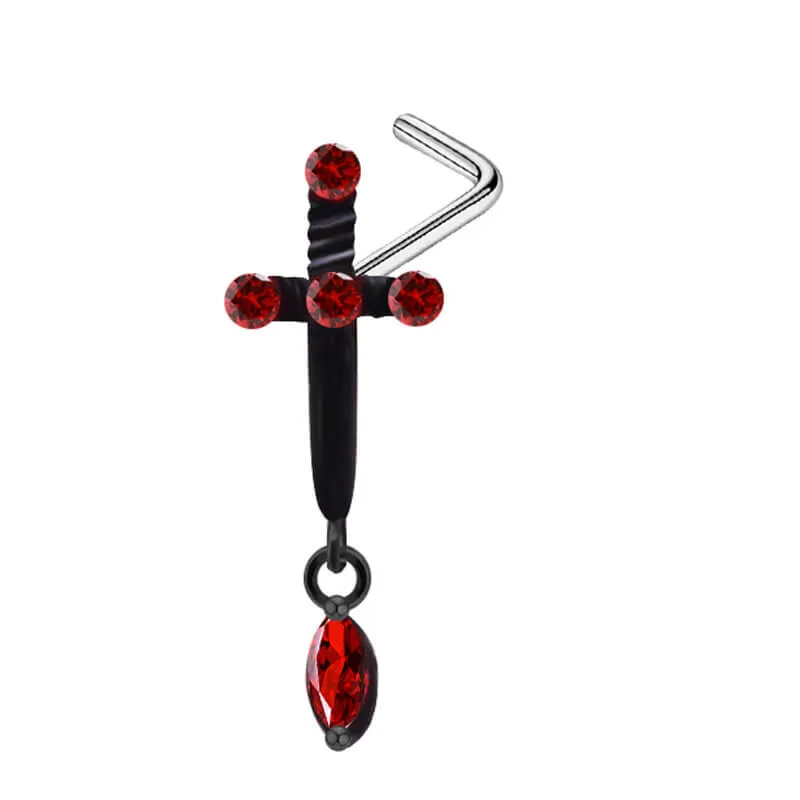 Gothic Sword Inlaid Red Zircon Stainless Steel Nose Ring