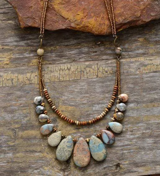 Handmade Natural Agate & Jasper Multi-Layer Necklace