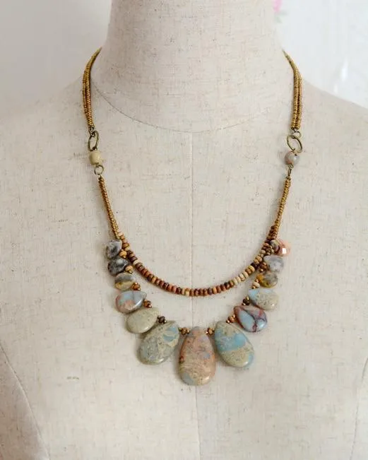 Handmade Natural Agate & Jasper Multi-Layer Necklace