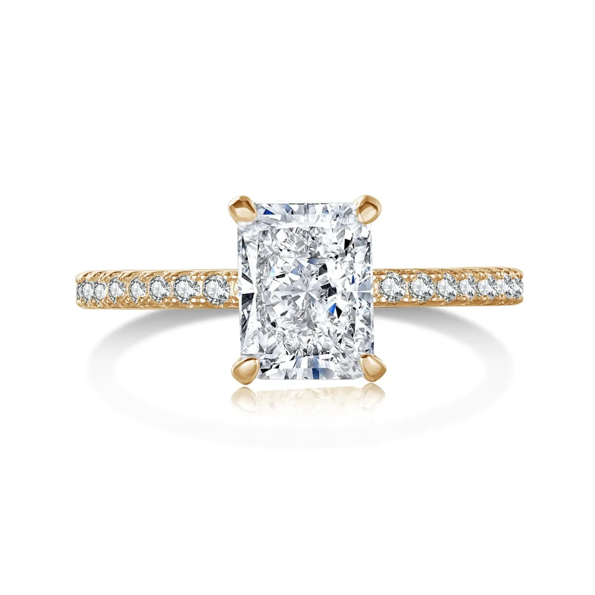 Hidden Halo Side Stone 2 Carat Radiant Cut Engagement Ring - Champagne Gold