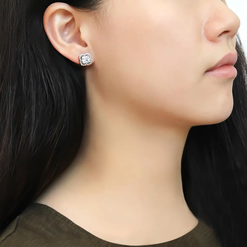 High polished (no plating) Stainless Steel Earrings with AAA Grade CZ in Clear for Women Clear Stone Color Style DA081