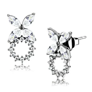 High polished (no plating) Stainless Steel Earrings with AAA Grade CZ in Clear for Women Clear Stone Color Style DA296