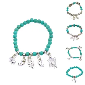 Hot Sale 8 Designs Animal & key & Star Elephants Bracelet Retro bohemian Style beaded Turquoise Fashion Women Bracelet Jewelry