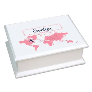 Lift Top Jewelry Box - Pink World Map