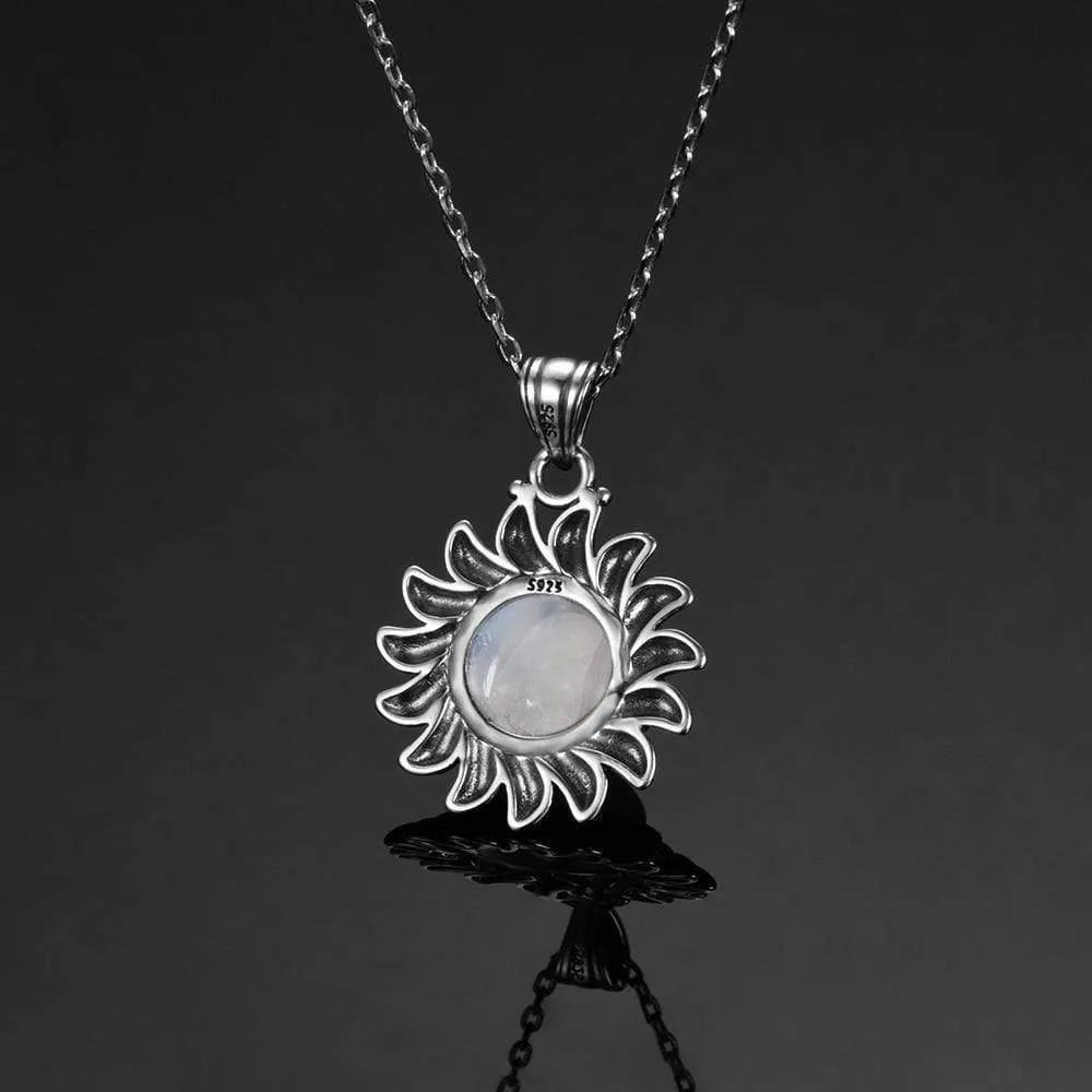 Majestic Sun Natural Moonstone Sterling Silver Necklace