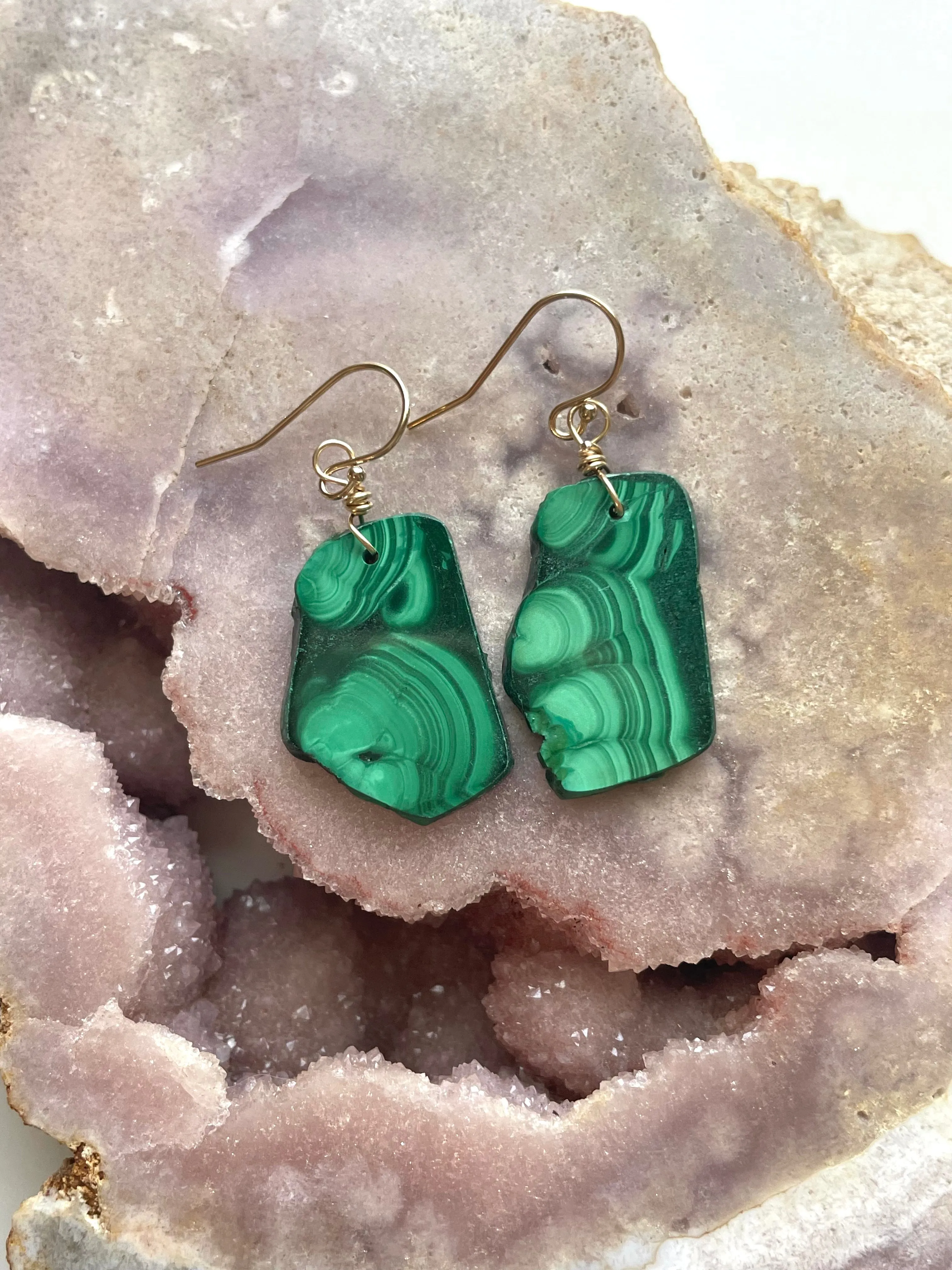 Malachite Crystal Dangle Earrings 14kt Gold Filled