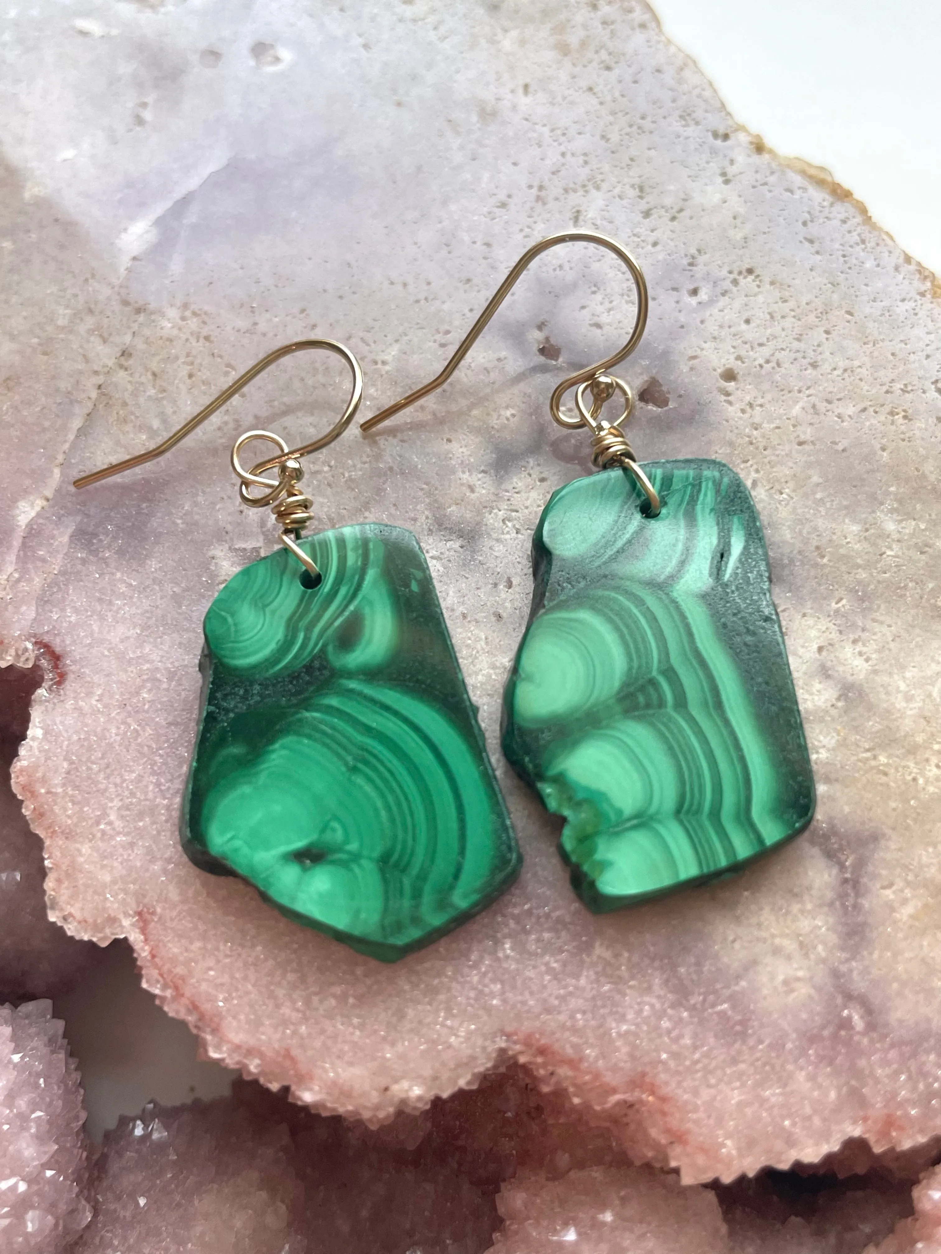 Malachite Crystal Dangle Earrings 14kt Gold Filled