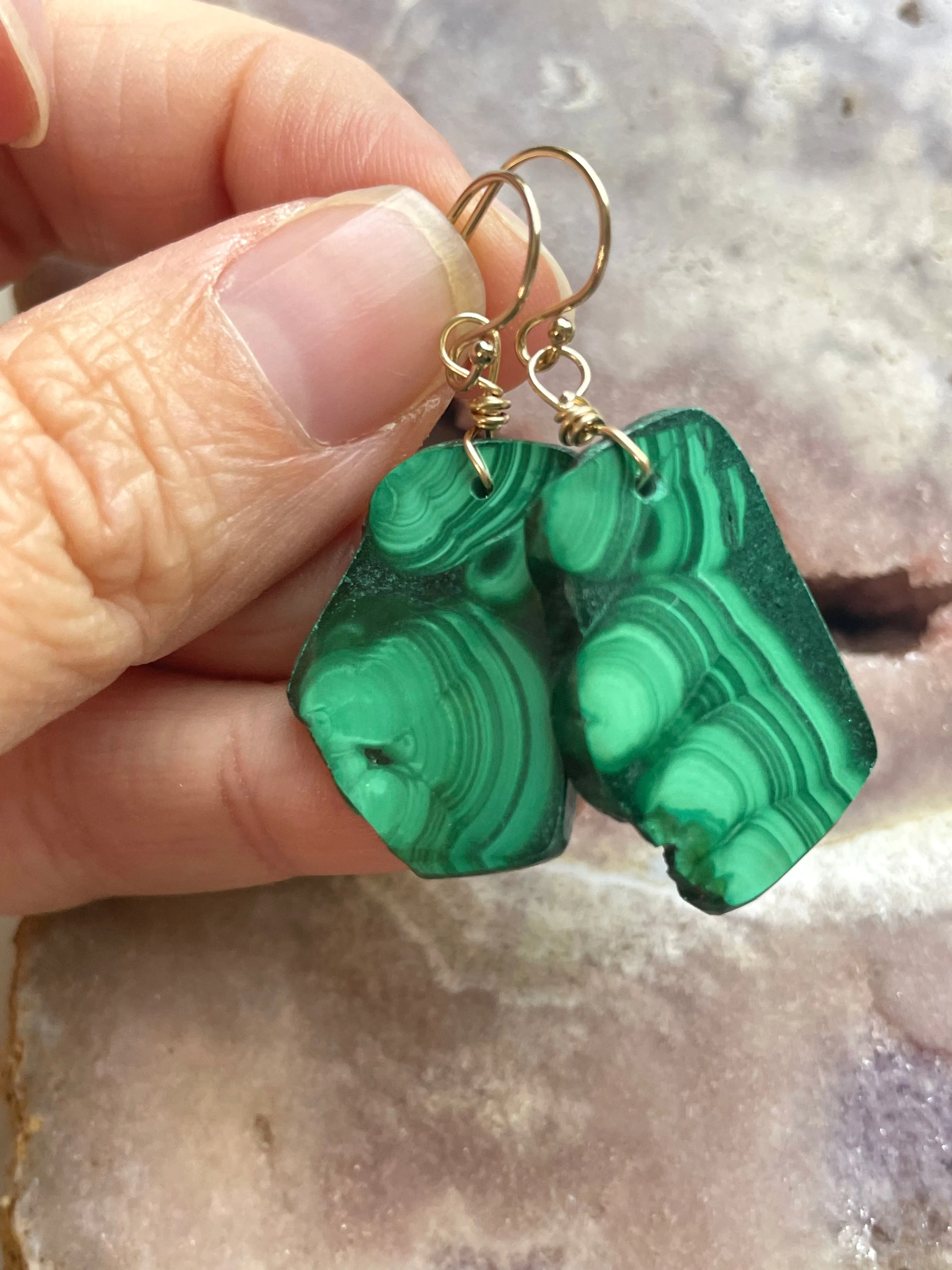 Malachite Crystal Dangle Earrings 14kt Gold Filled