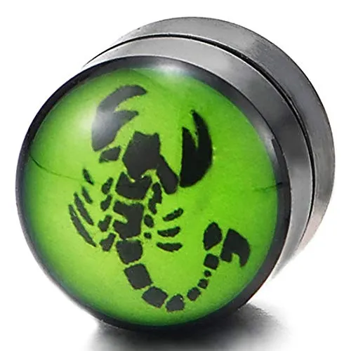 Men Women Magnetic Black Green Circle Stud Earring with Scorpion Non-Piercing Clip On Fake Ear Plug