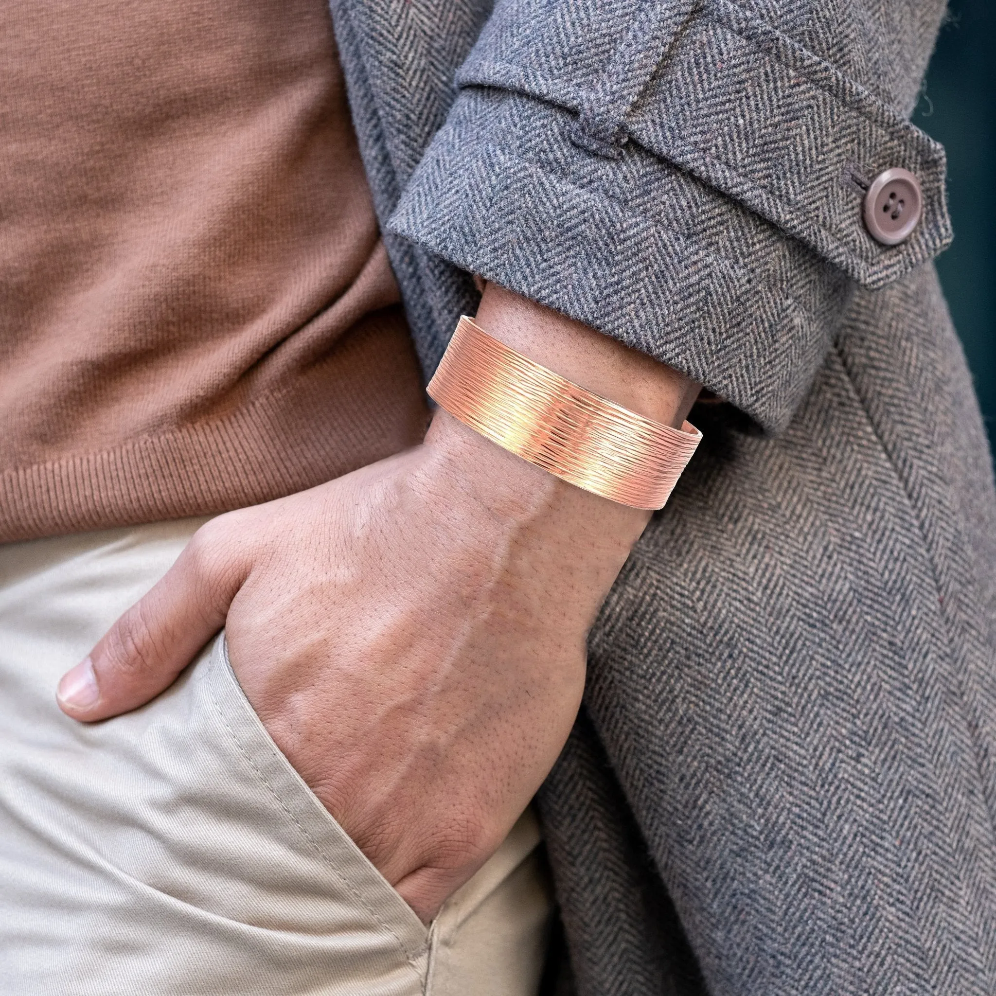 Men's Chased Copper Bark Cuff Bracelet - 3/4 Inch Wide