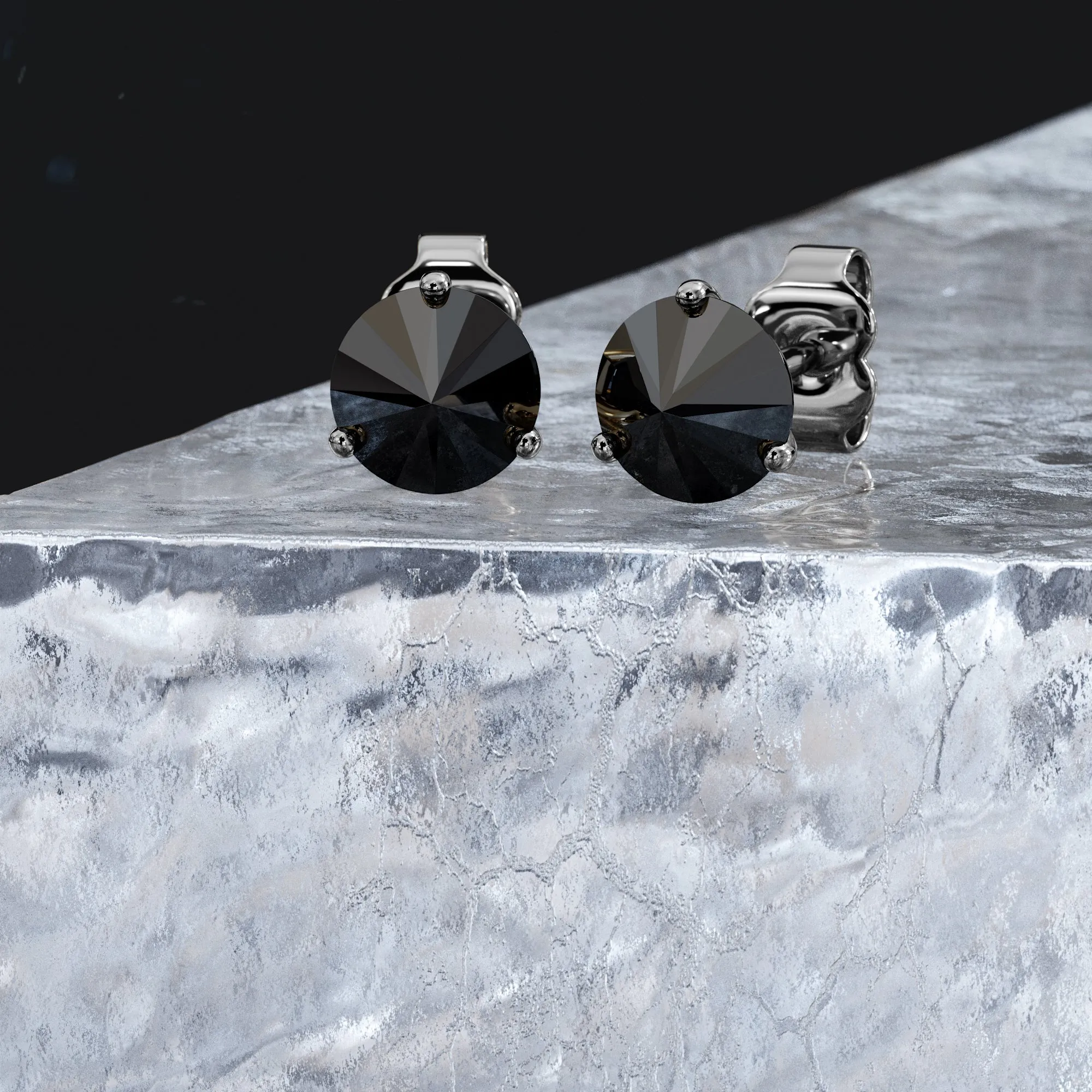 Monochrome Natural Black Diamonds Invereted Stud Earrings