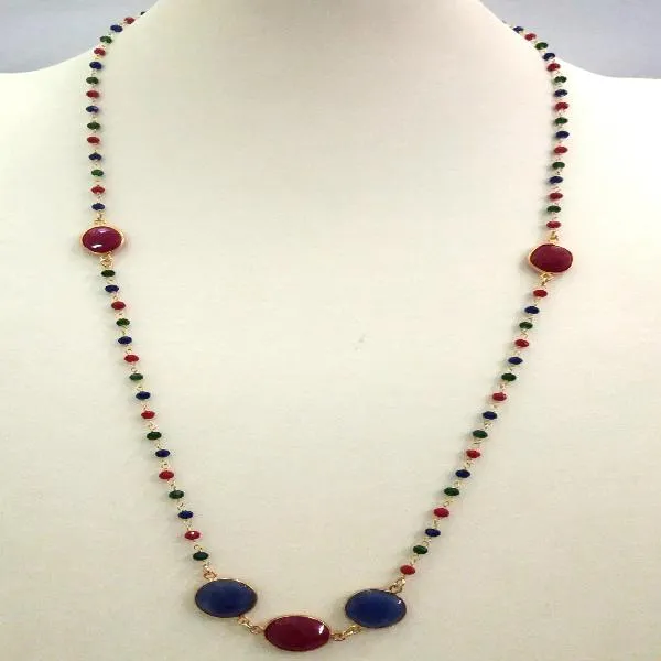 Multi-color Stone Chain with Ruby and Blue Sapphire Jeweled Necklace