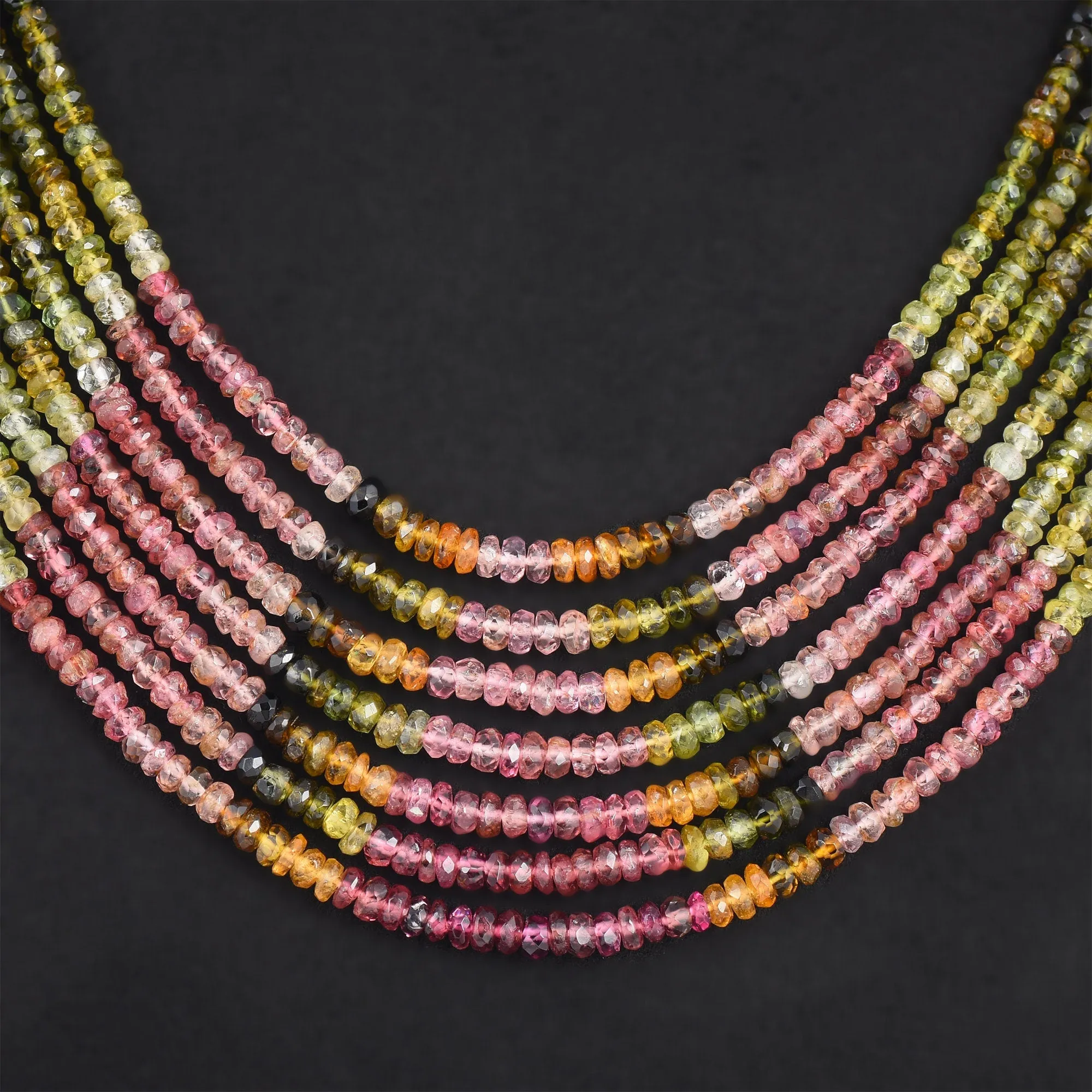 Multi Tourmaline Gemstone Multi Layer Beaded Necklace