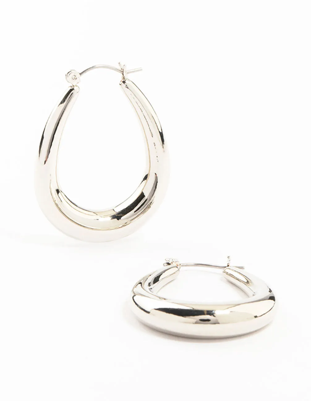 Narrow Rhodium Teardrop Hoop Earrings