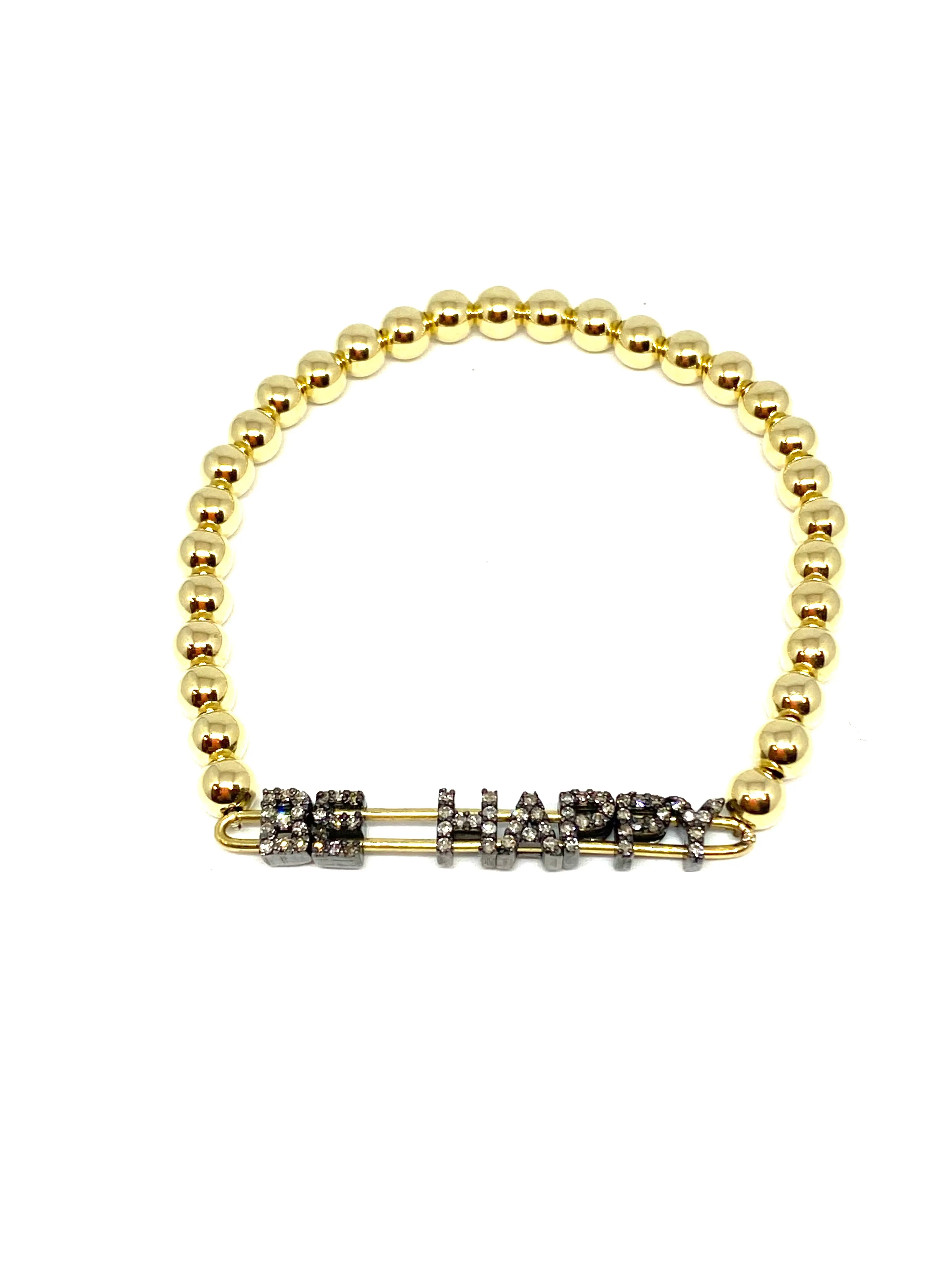 Nathan & Moe BE HAPPY ID Bracelet with 5mm Gold Filled Beads