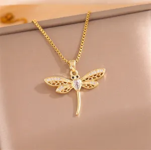 Natural Dragonfly Stainless Steel Electroplating Necklaces