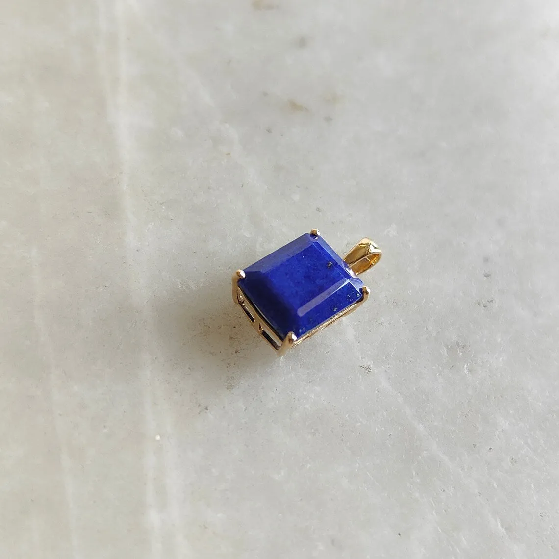 Natural Emerald Cut Lapis Lazuli Simple Prong Set Pendant -  14k Gold Vermeil Pendants