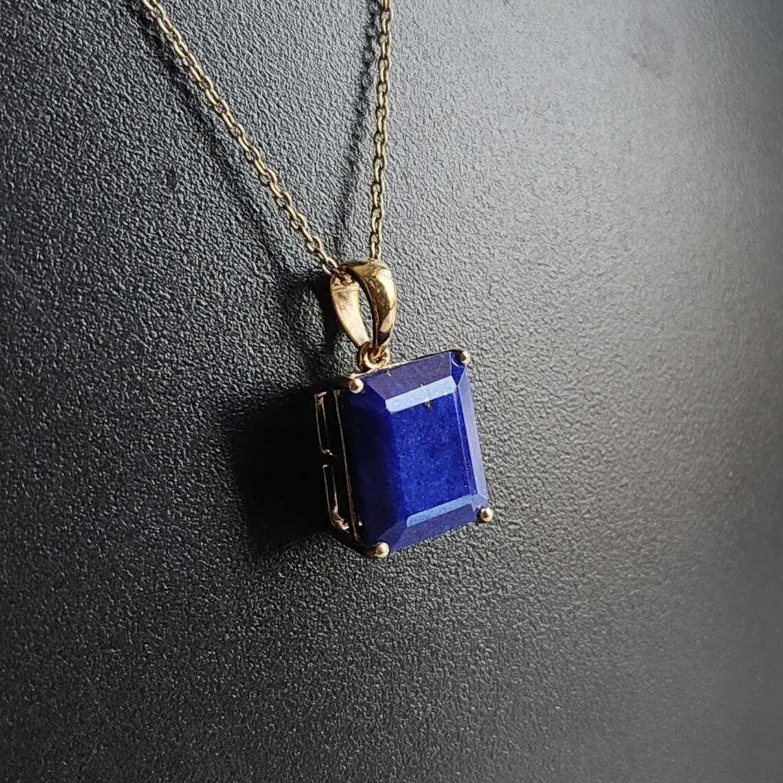 Natural Emerald Cut Lapis Lazuli Simple Prong Set Pendant -  14k Gold Vermeil Pendants