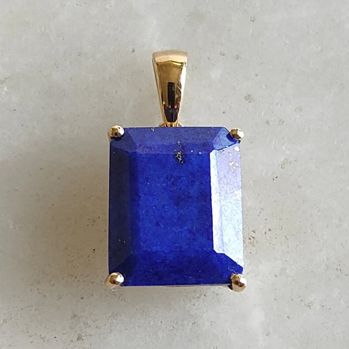 Natural Emerald Cut Lapis Lazuli Simple Prong Set Pendant -  14k Gold Vermeil Pendants