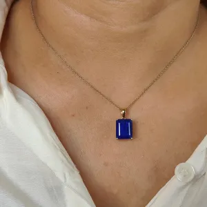 Natural Emerald Cut Lapis Lazuli Simple Prong Set Pendant -  14k Gold Vermeil Pendants